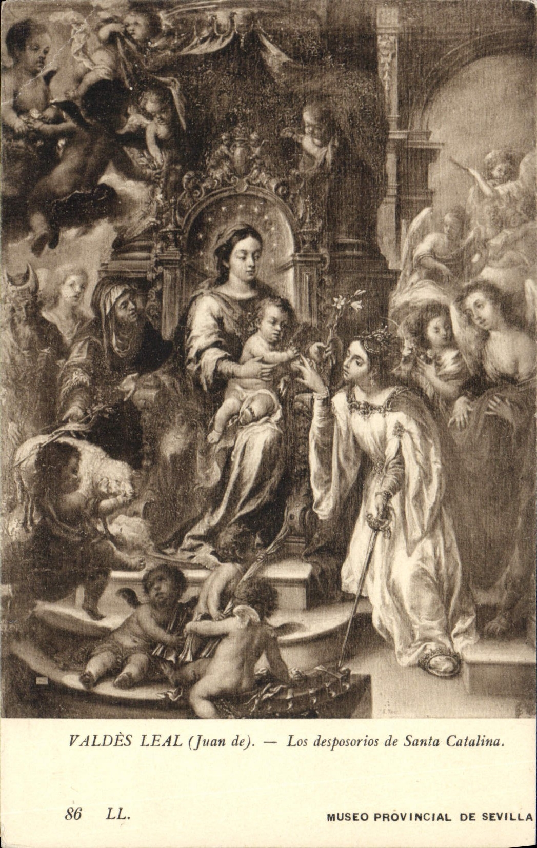VINTAGE POSTCARD Valdes Leal Los Desposorios De Santa Catalina Museo Provincial of Sevilla