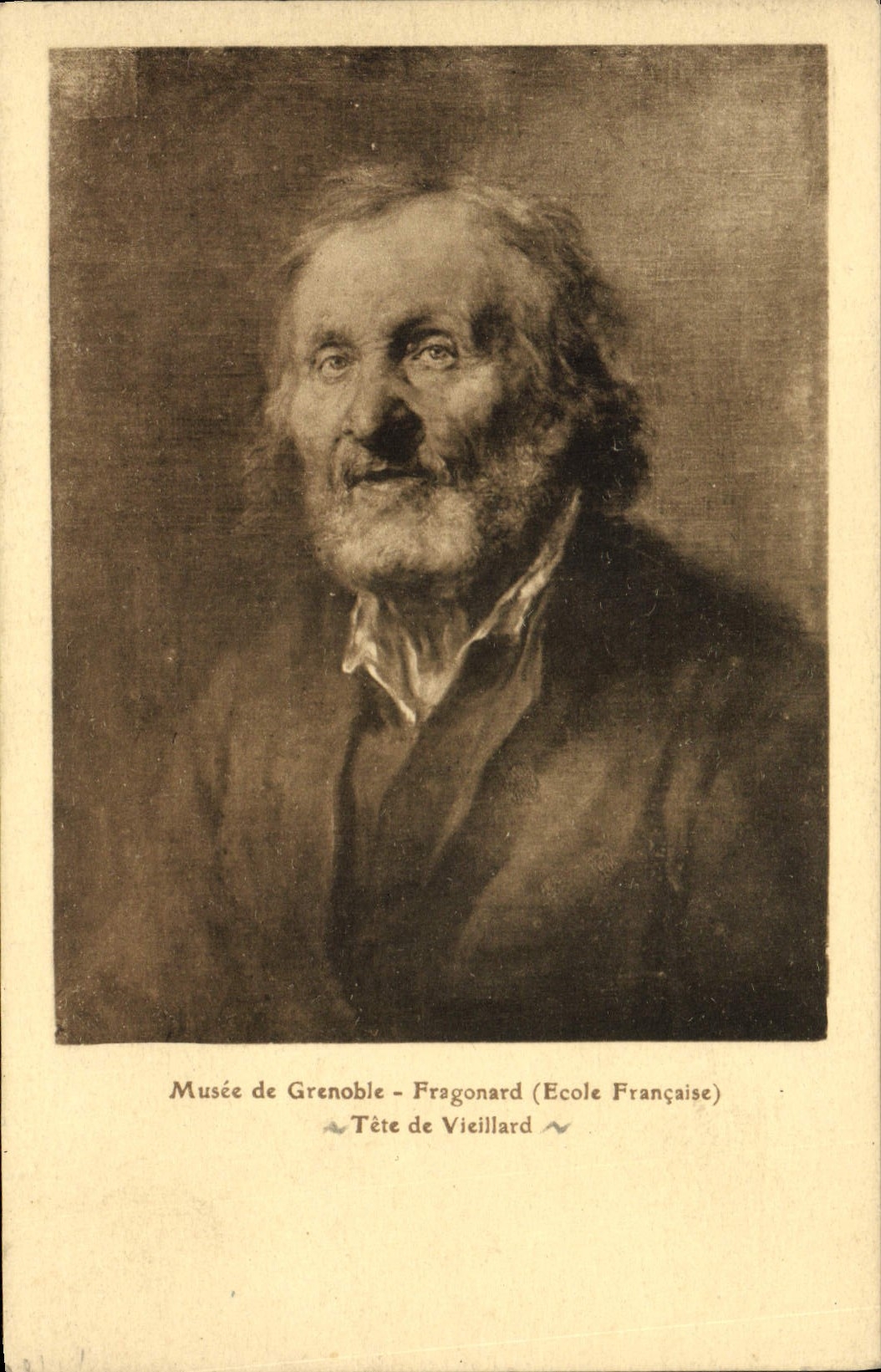 VINTAGE POSTCARD Museum Of Grenoble Fragonard Head of old man