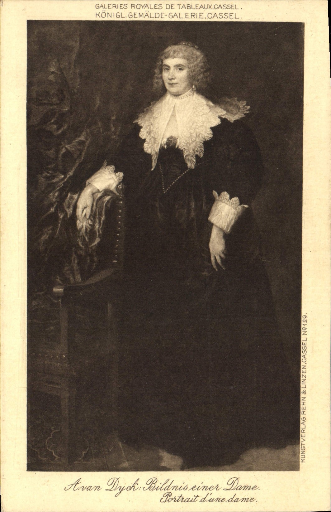 VINTAGE POSTCARD Royal Galleries Of Tables Cassel Portrait of a lady Avan Dyck