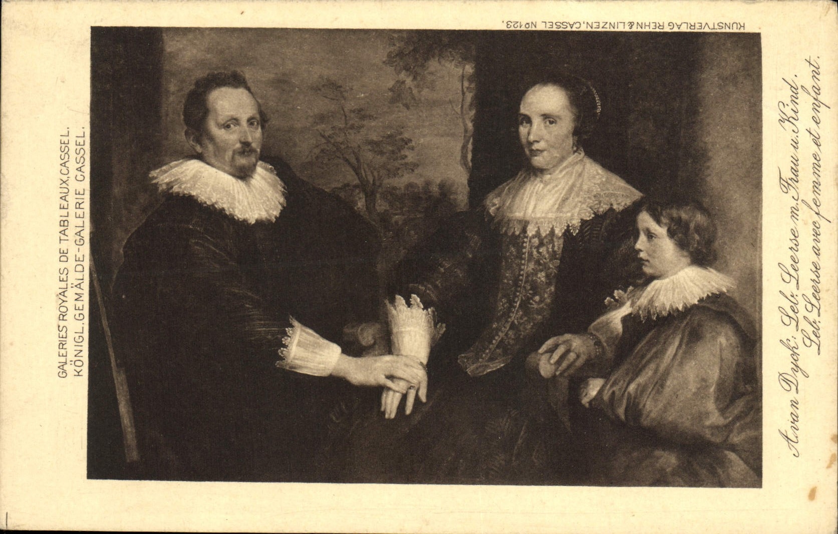 VINTAGE POSTCARD Royal Galleries Of Tables Cassel Avan Dyck Leb Leerse with woman and child