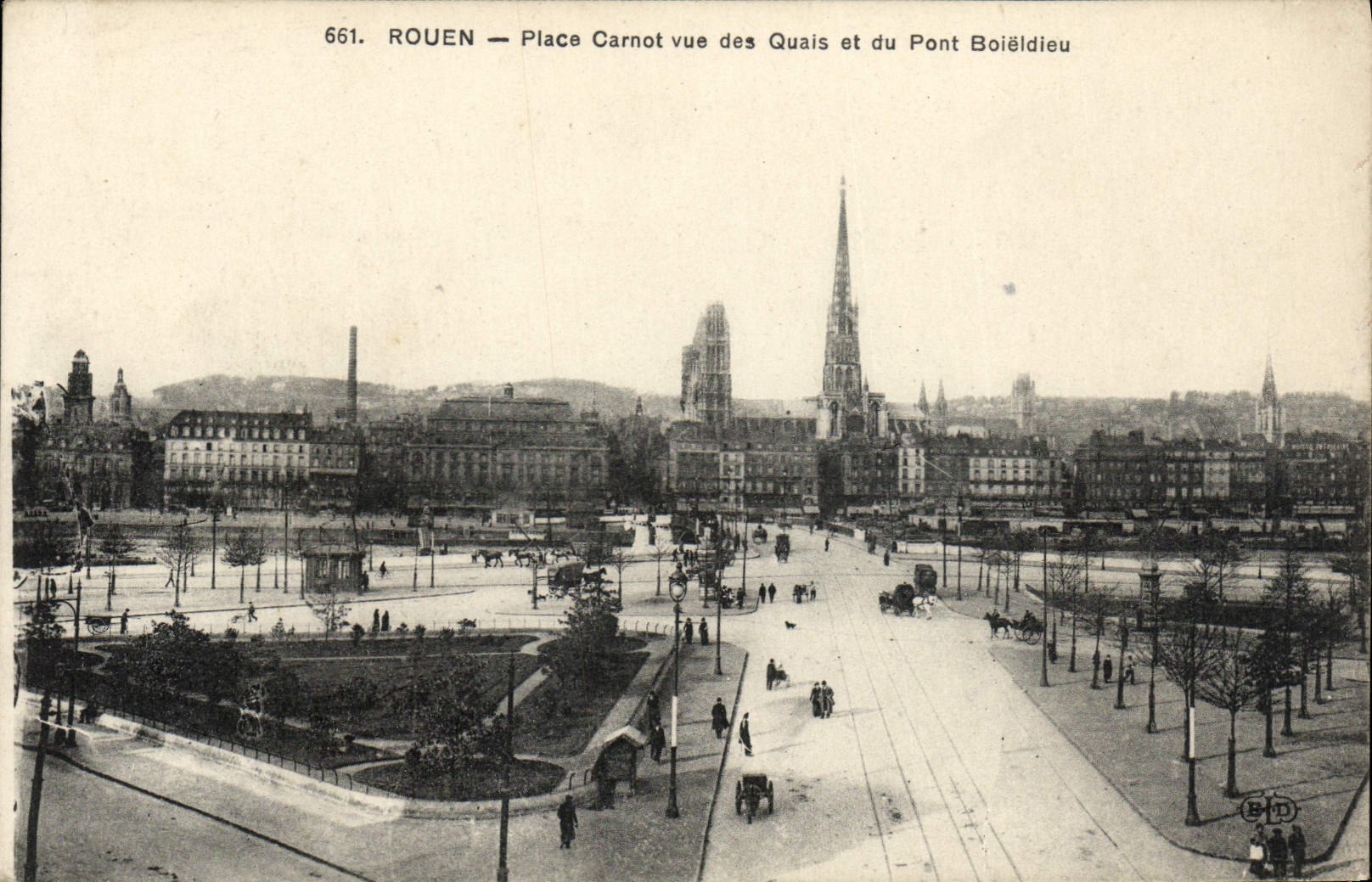 VINTAGE POSTCARD Rouen Places Carnot Vue Of the Quays And the Boieldieu Bridge