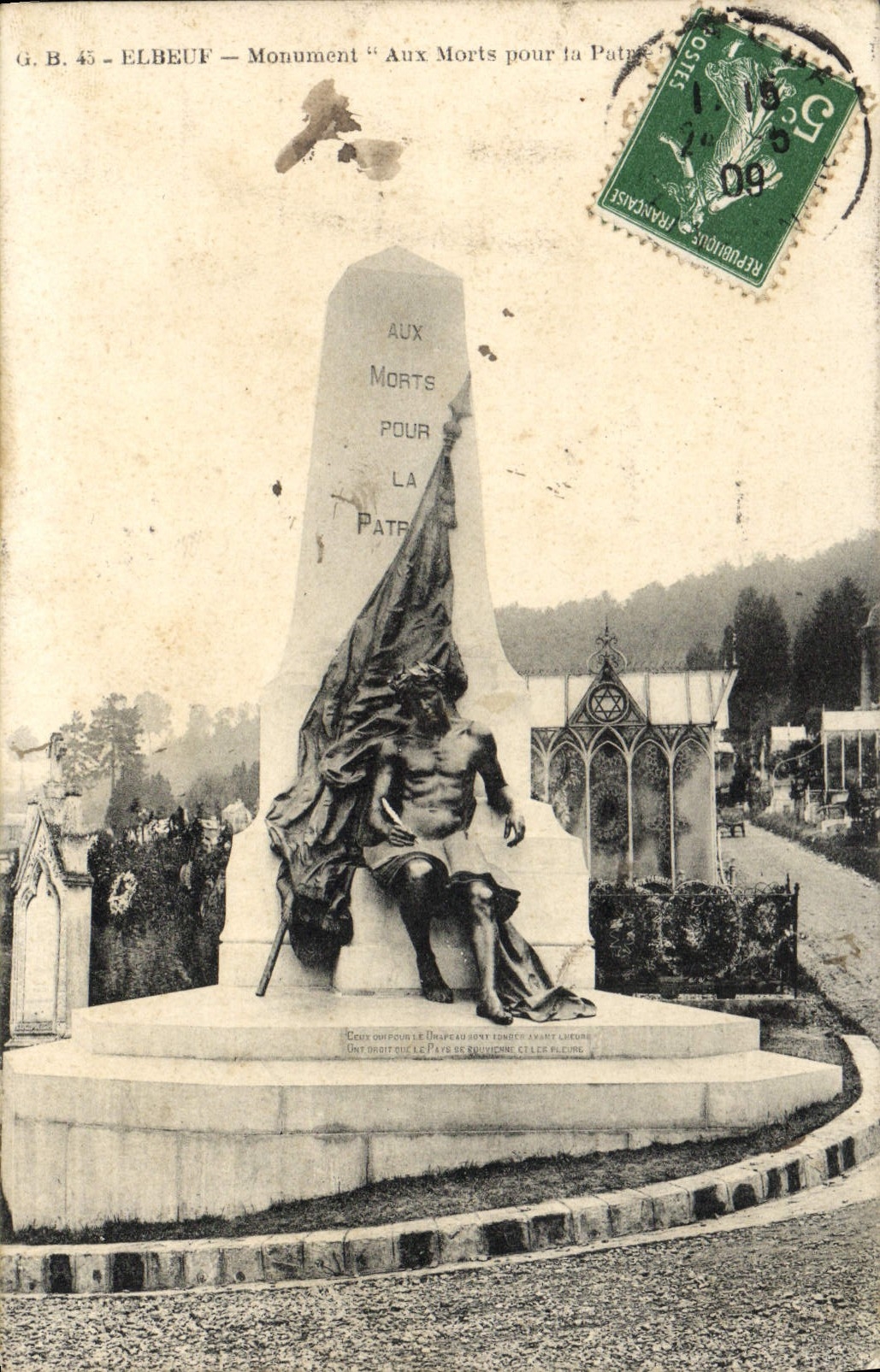 De la VENDIMIA de la POSTAL monumento de la guerra Elbeuf para la pieza de Militaria
