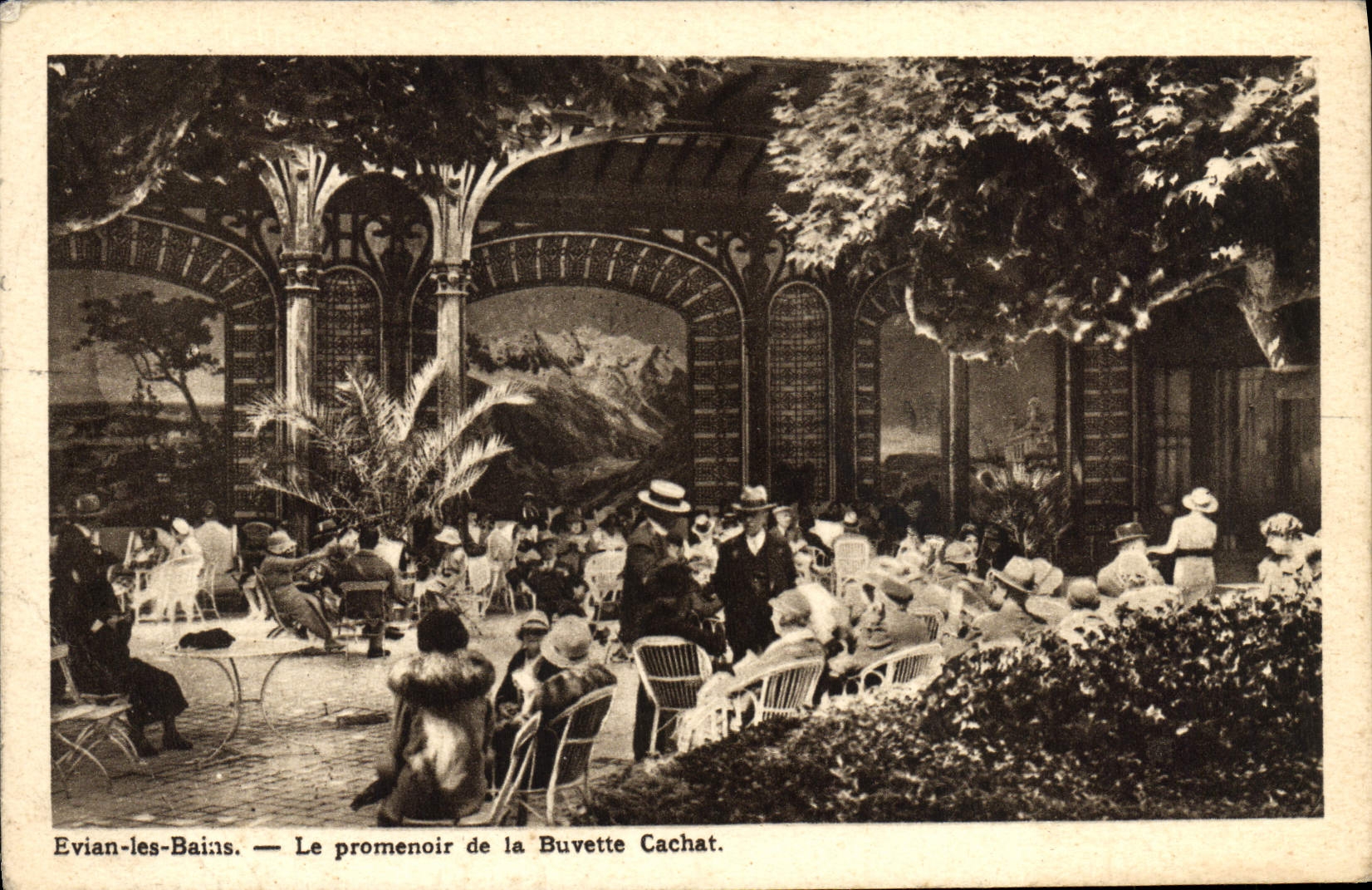VINTAGE POSTCARD Evian Les Bains the Promenade Of the Cachat Refreshment bar