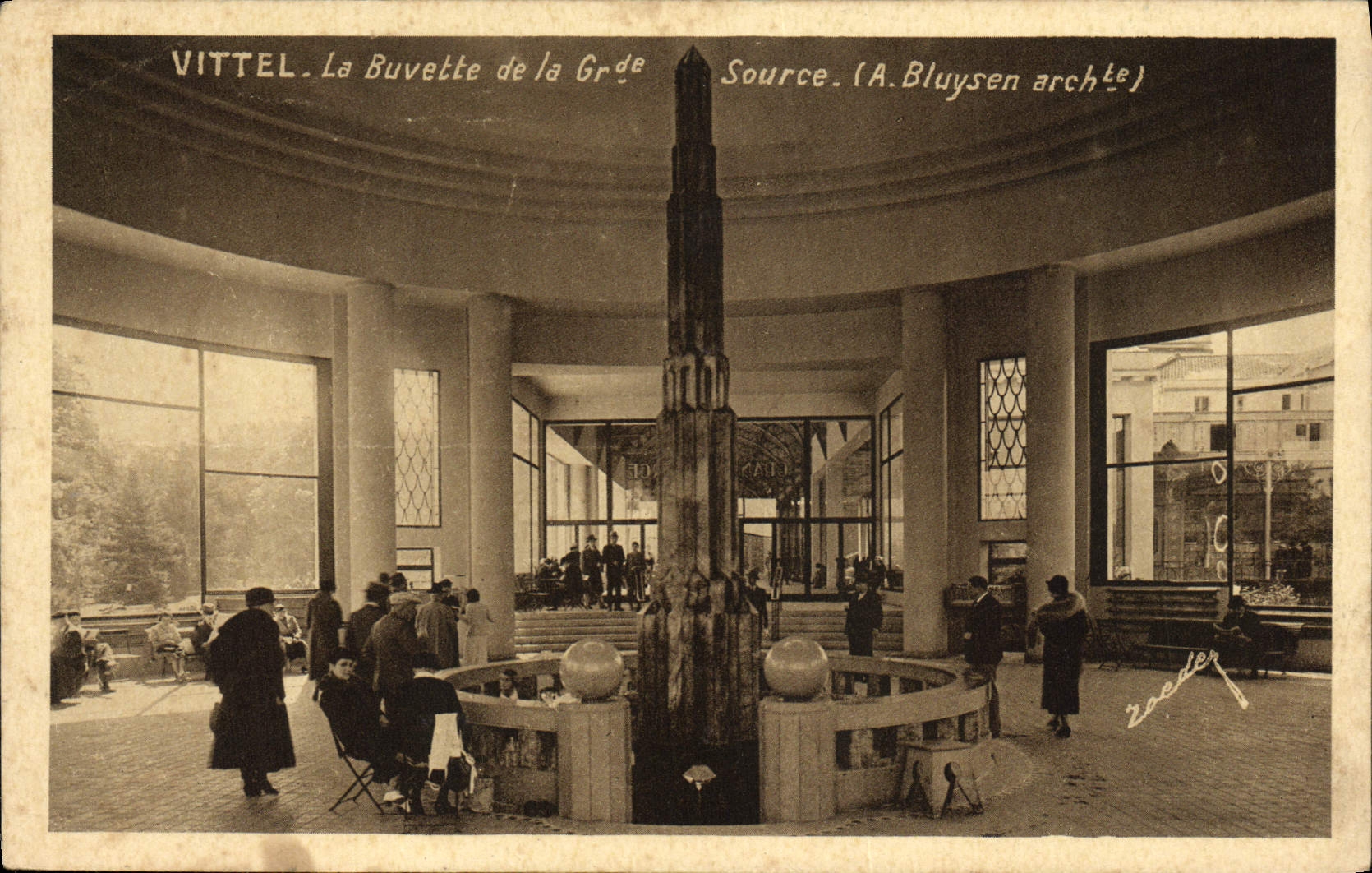 VINTAGE POSTCARD Vittel the refreshment bar of the great source