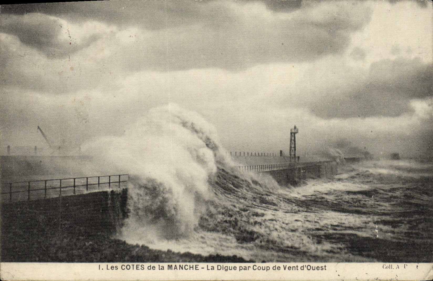 VINTAGE POSTCARD Dimensions of the English Channel the Dam By Strong gale of west