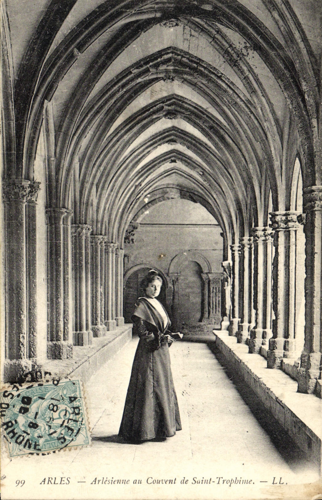VINTAGE POSTCARD Arles Arlesienne with the Convent of Saint Trophime Folklore Woman