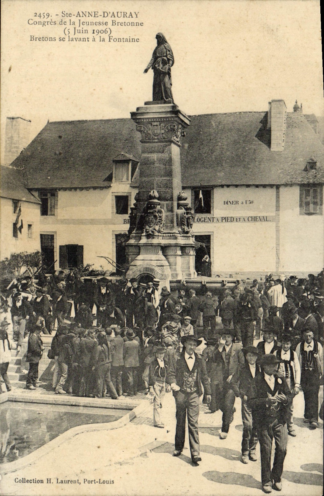POSTAL co de la VENDIMIA. Congrios de Anne D Auray juventud del bretón bretón del 5 de junio de 1906 a la fuente