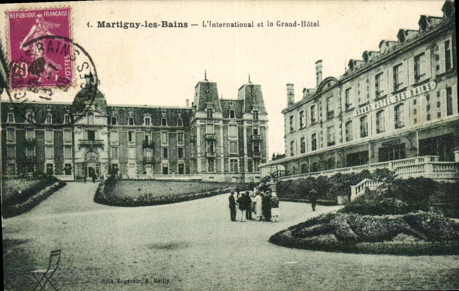 VINTAGE POSTCARD Martigny Les Bains the International one and the Large Hotel