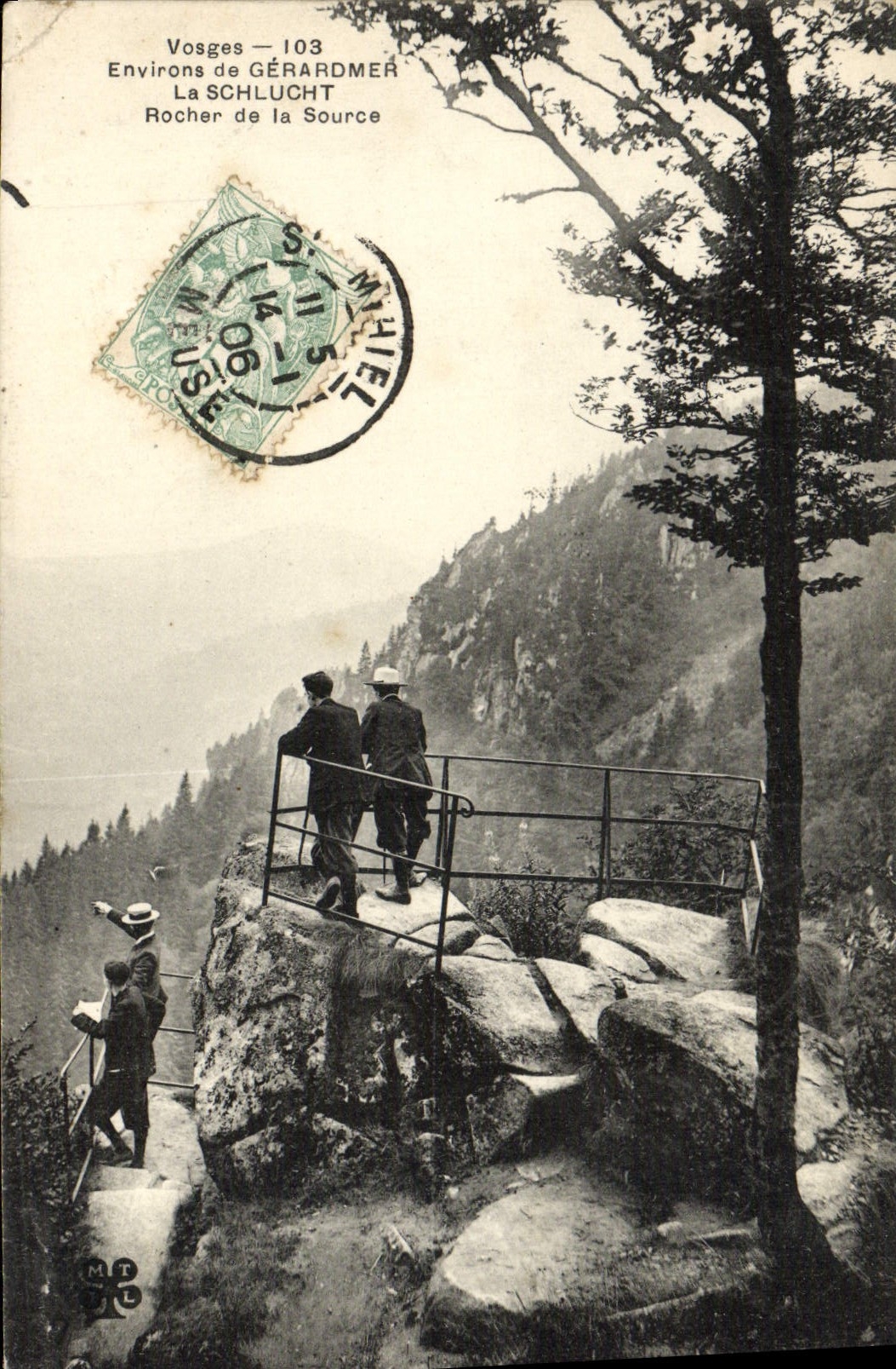 VINTAGE POSTCARD Surroundings De Gerardmer Schlucht Rock of the Source