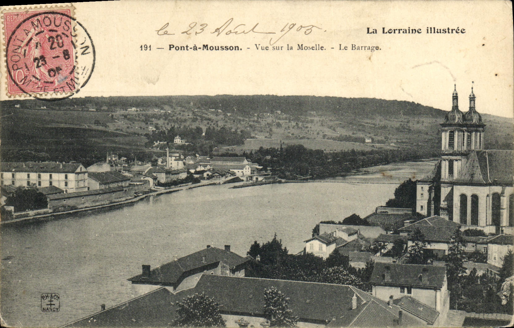 VINTAGE POSTCARD Pont has Mousson Seen On the Moselle the stopping