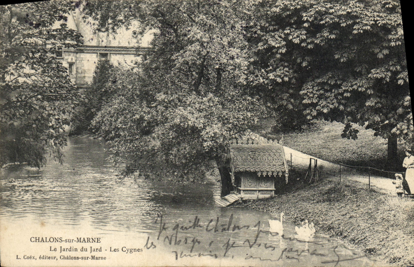 VINTAGE POSTCARD Trawl-nets On the Marne the Garden of Jard Swans