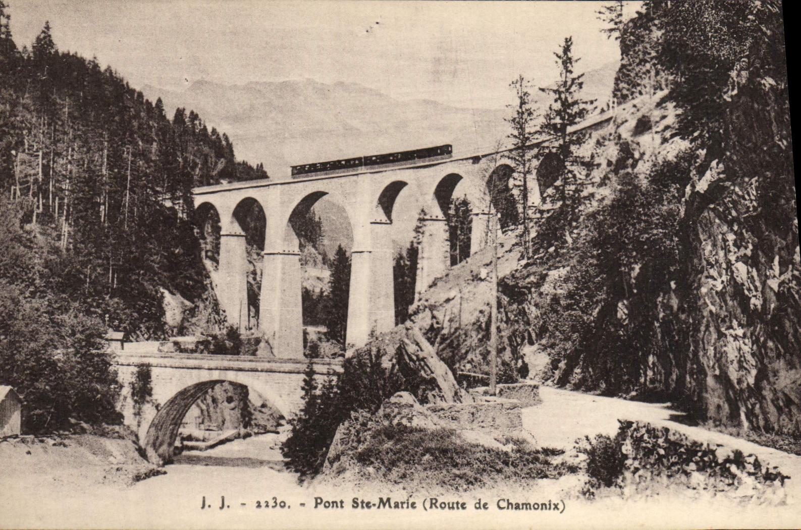 VINTAGE POSTCARD Chamonix Bridge co. Marie Road of Chamonix