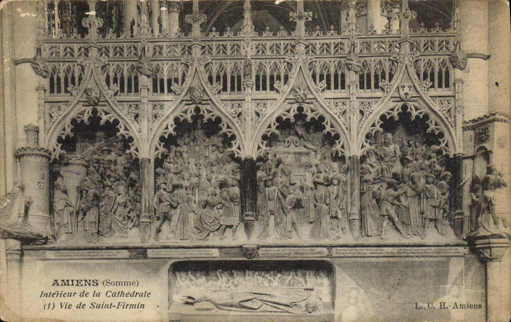 VINTAGE POSTCARD Interior Amiens of the Cathedral Life of St Firmin