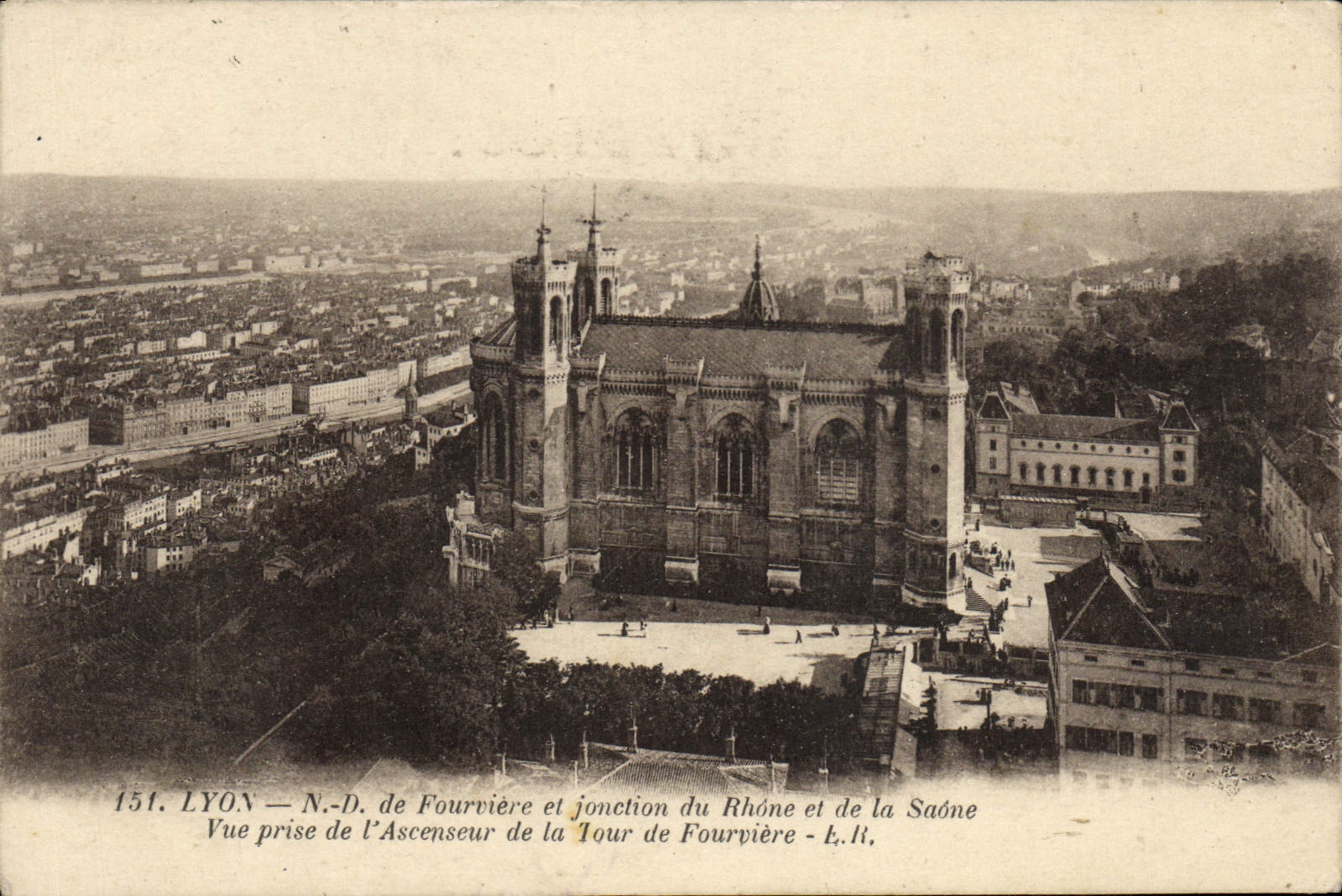 VINTAGE POSTCARD Lyon Notre Dame de Fourviere and Jonction of the Rhone and the Saone