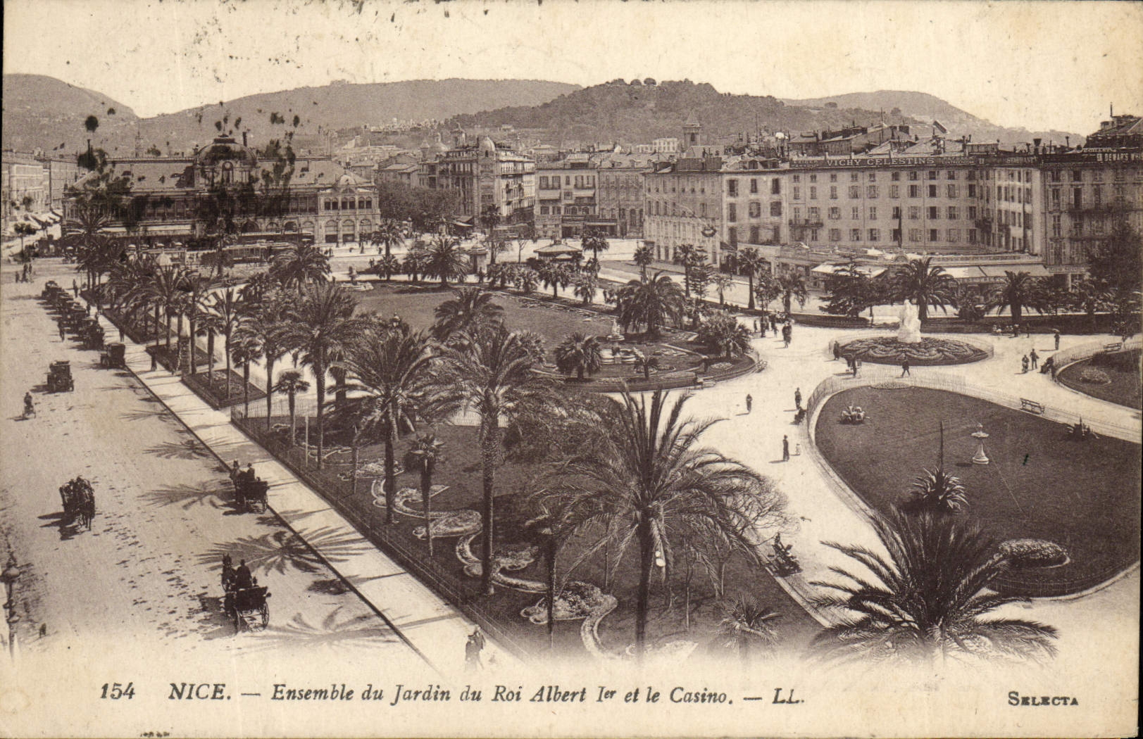 VINTAGE POSTCARD Nice Together of the Garden of King Albert 1st and the casino