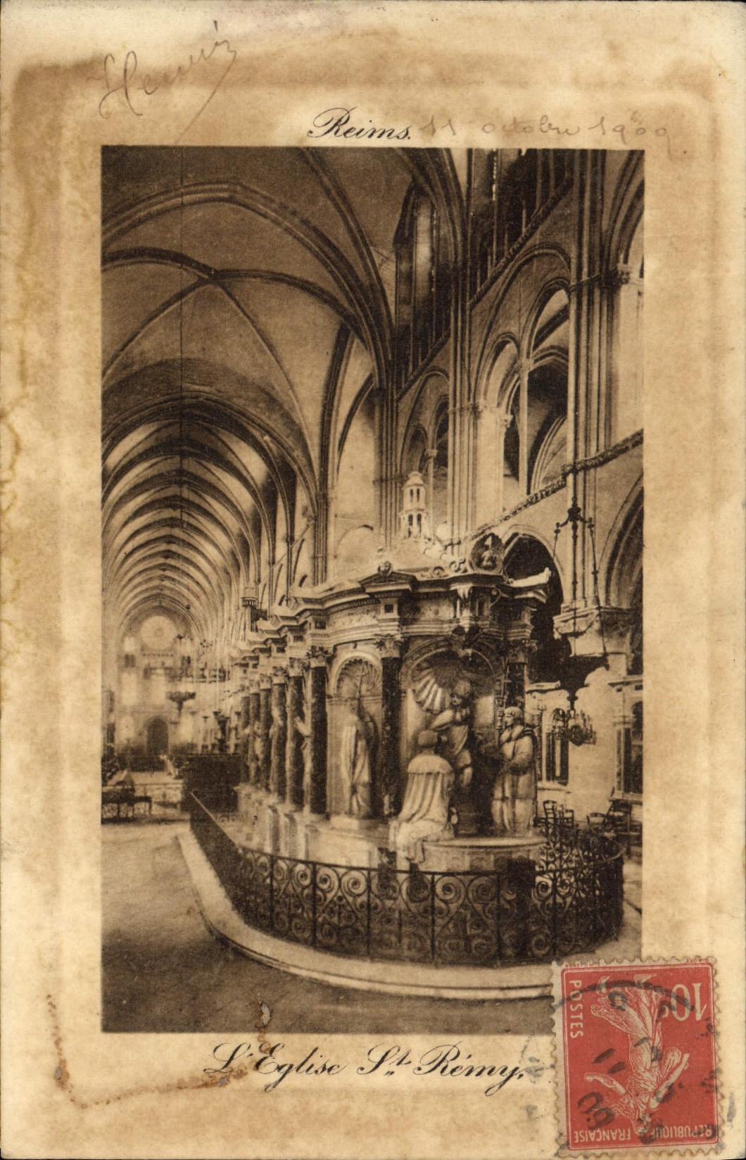 VINTAGE POSTCARD Rheims the church St Remy