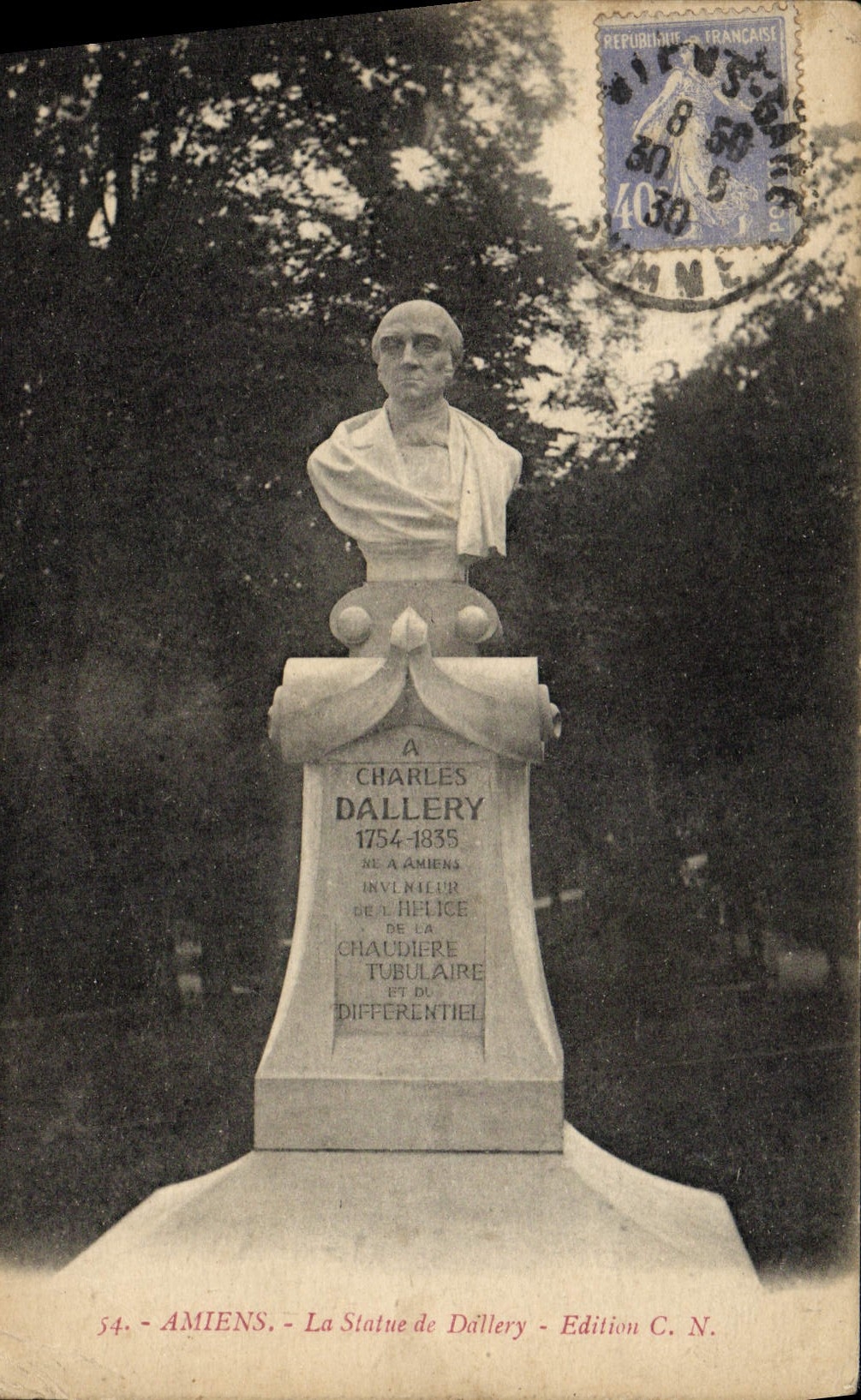 VINTAGE POSTCARD Amiens the Statue of Dallery