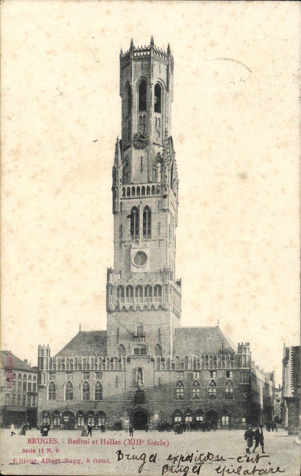 Campanario de una iglesia y mercados de Brujas de la POSTAL de la VENDIMIA