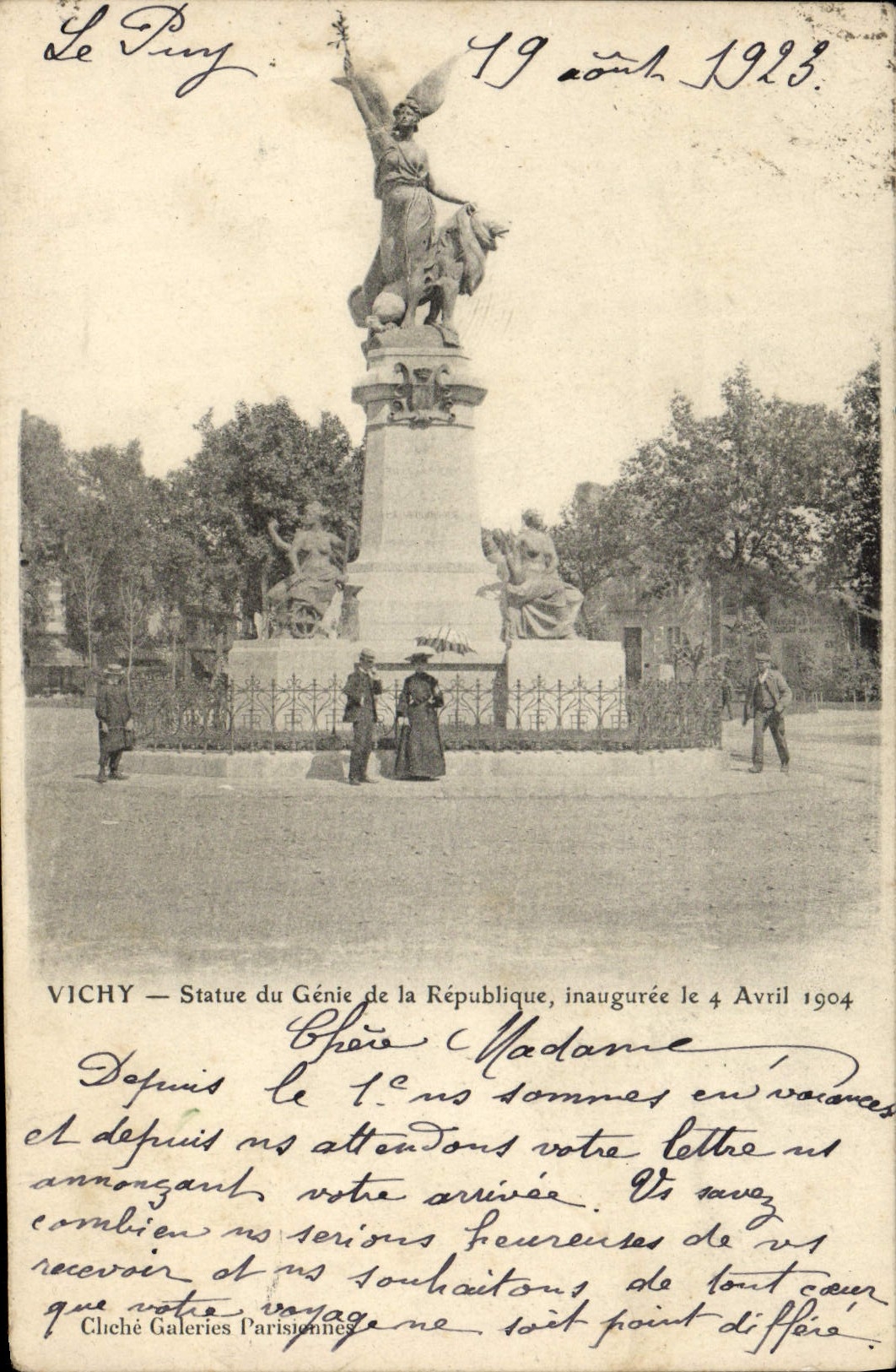 VINTAGE POSTCARD Vichy Rules of the Genius Of the Inauguree Republic on April 4th, 1904