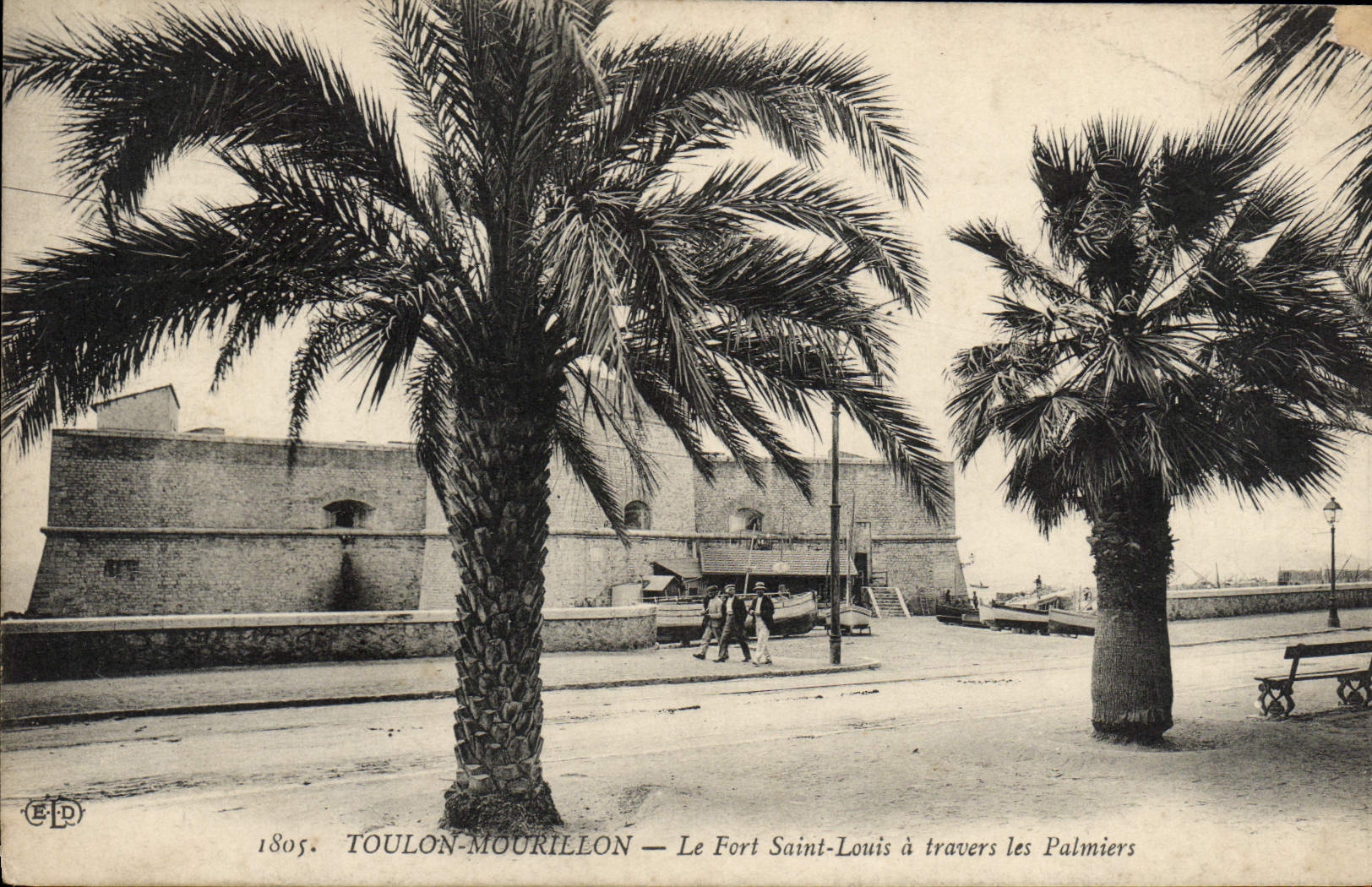 VINTAGE POSTCARD Toulon Mourillon Strong the Saint Louis through the palm trees