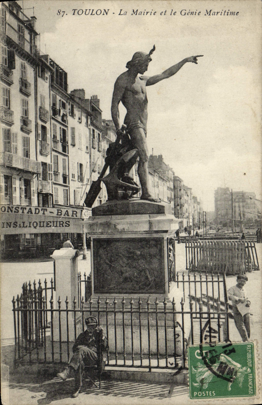 VINTAGE POSTCARD Toulon the Town hall and the Maitime Genius