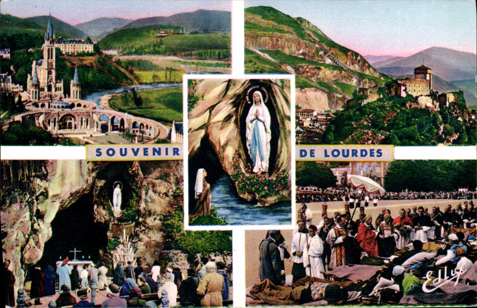 CPA Souvenir De Lourdes La grotte Le chateau fort La benediction des malades et l'apparition
