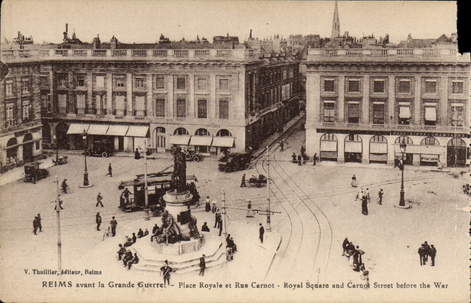 CPA Reims Avant La Grande Guerre Place Royale Et Rue Carnot Tramway