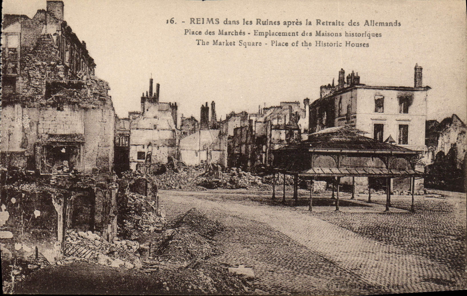 VINTAGE POSTCARD Rheims In the Ruins After the Retirement Of the Germans Places Militaria Steps