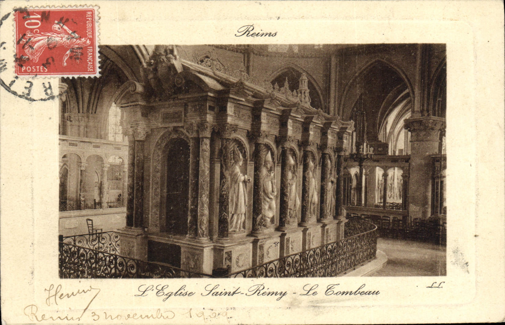 VINTAGE POSTCARD Rheims the Church Holy Remy the tomb