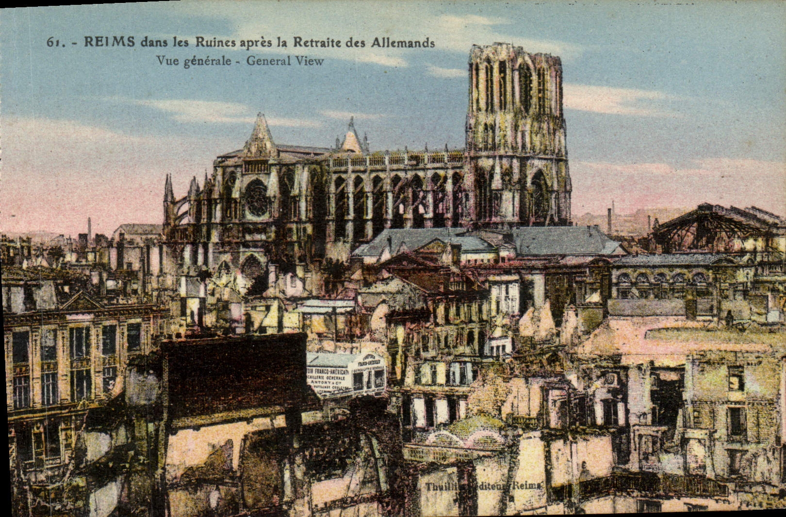VINTAGE POSTCARD Rheims In the Ruins After the Retirement Of the Germans View Militaria