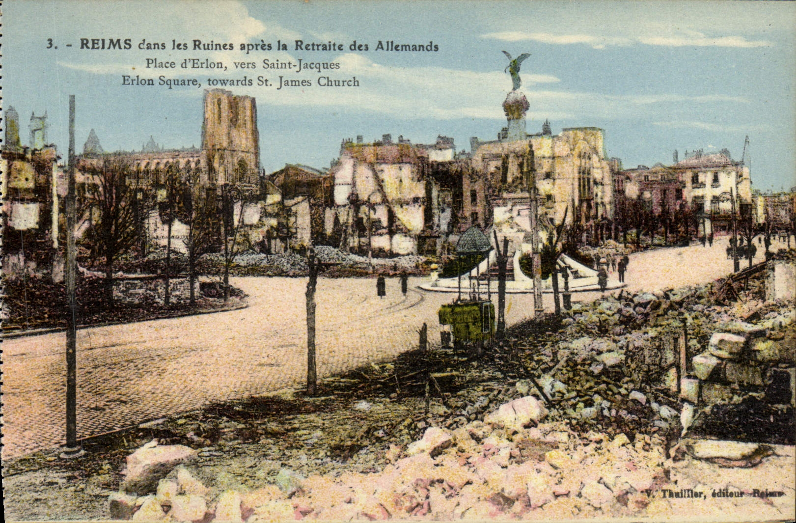 CPA Reims Dans Les Ruines Apres La Retraite Des Allemandes Place D'Erlon Vers Saint Jacques Militaria