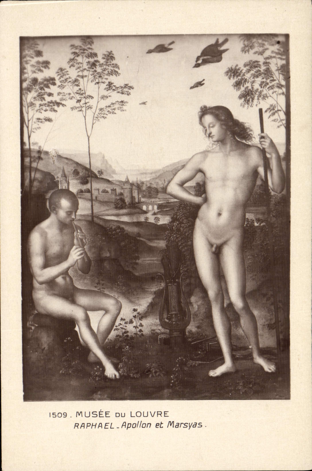 VINTAGE POSTCARD Museum Of Louvre Raphael Apollo And Marsyas