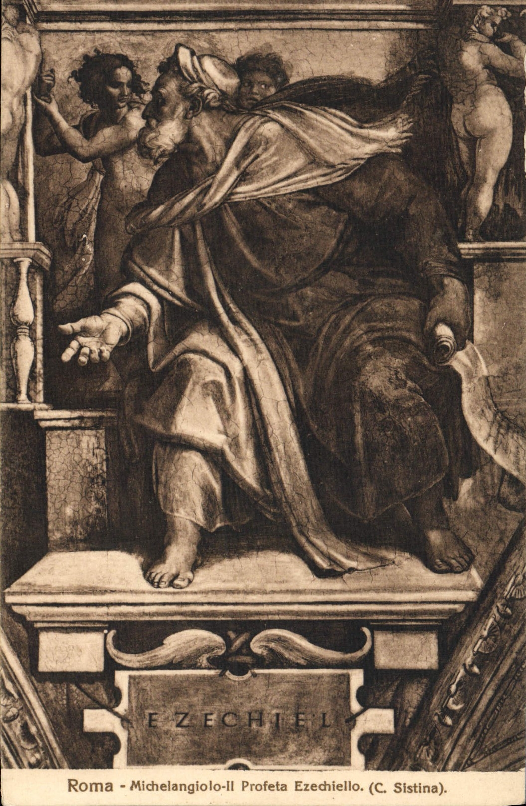 VINTAGE POSTCARD Roma Michelangelo Profeta Ezechiello C Sistina