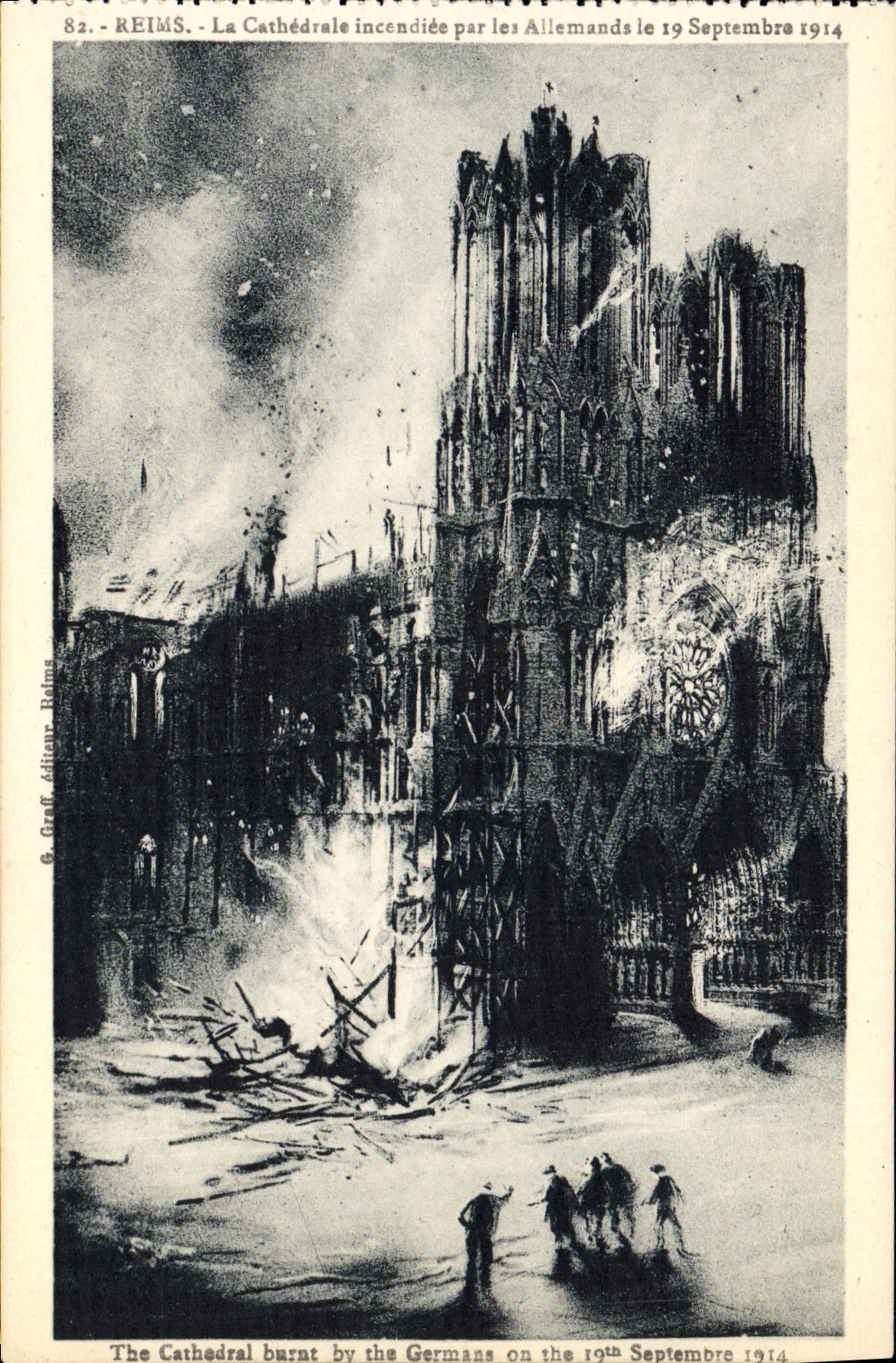 CPA Reims La Cathedrale Incendiee Par Les Allemands Militaria