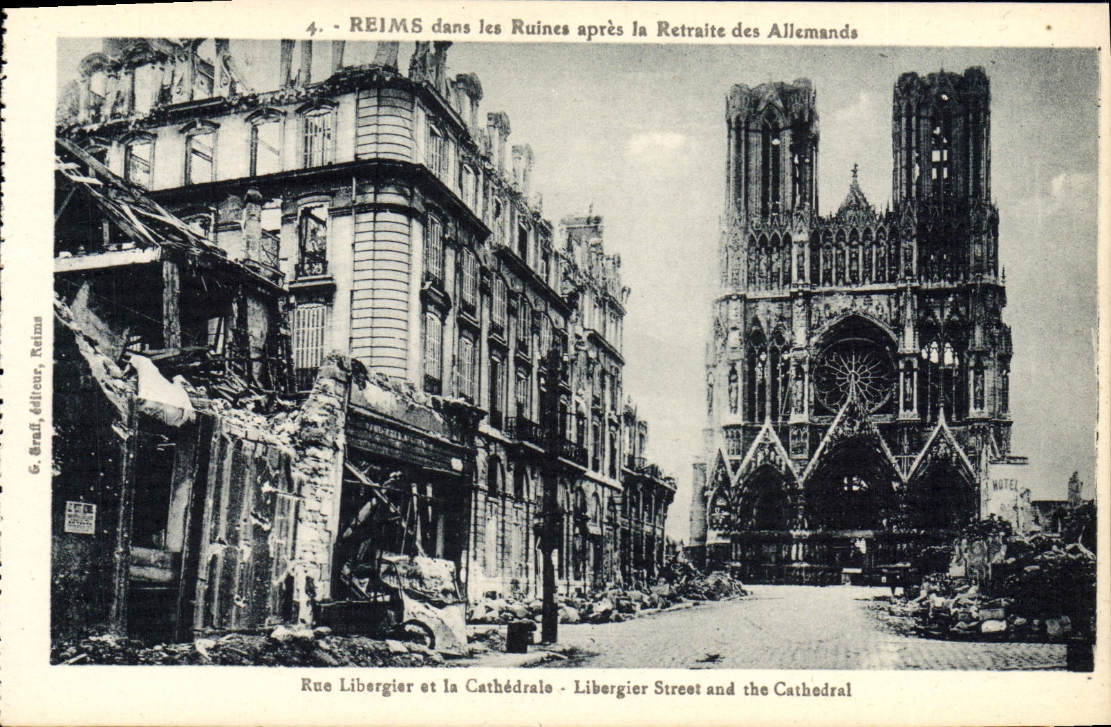 VINTAGE POSTCARD Rheims the Cathedral in the ruins Street Libergier and the Militaria cathedral