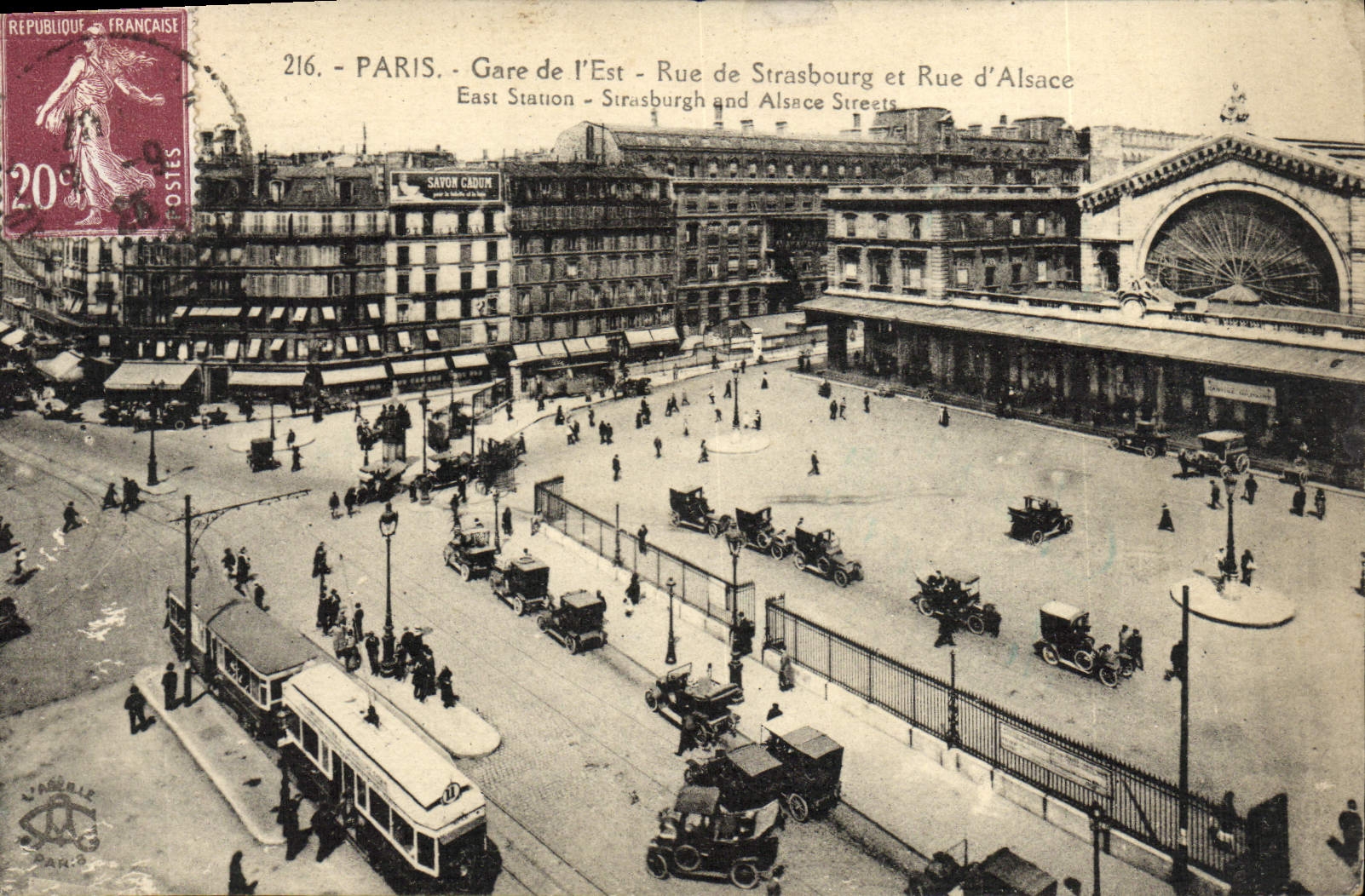 VINTAGE POSTCARD Paris Gare Is Street Of Strasbourg And Rue of Alsace Tramway