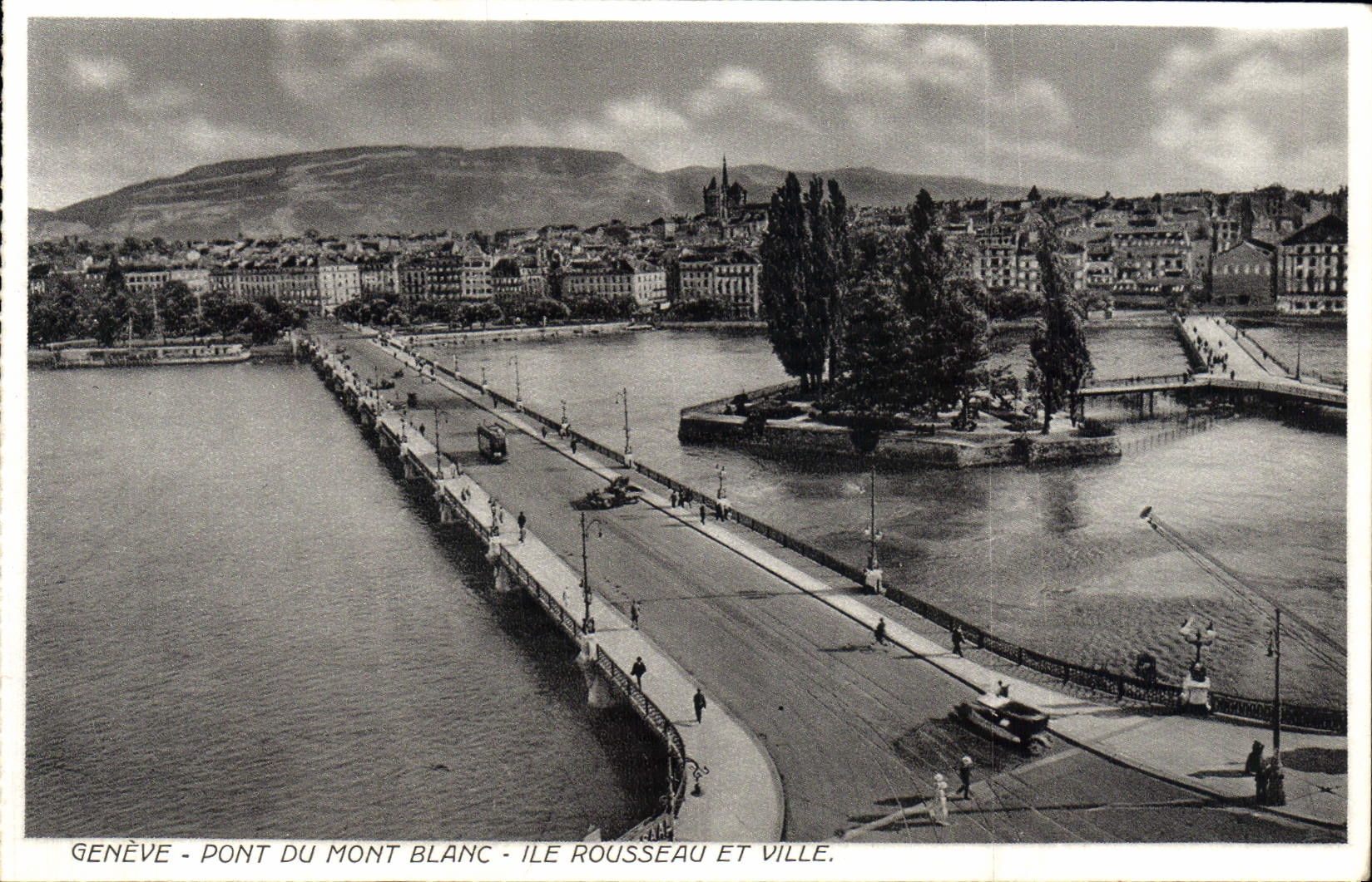VINTAGE POSTCARD Geneva Bridge Of Mont Blanc Island Rousseau And Ville