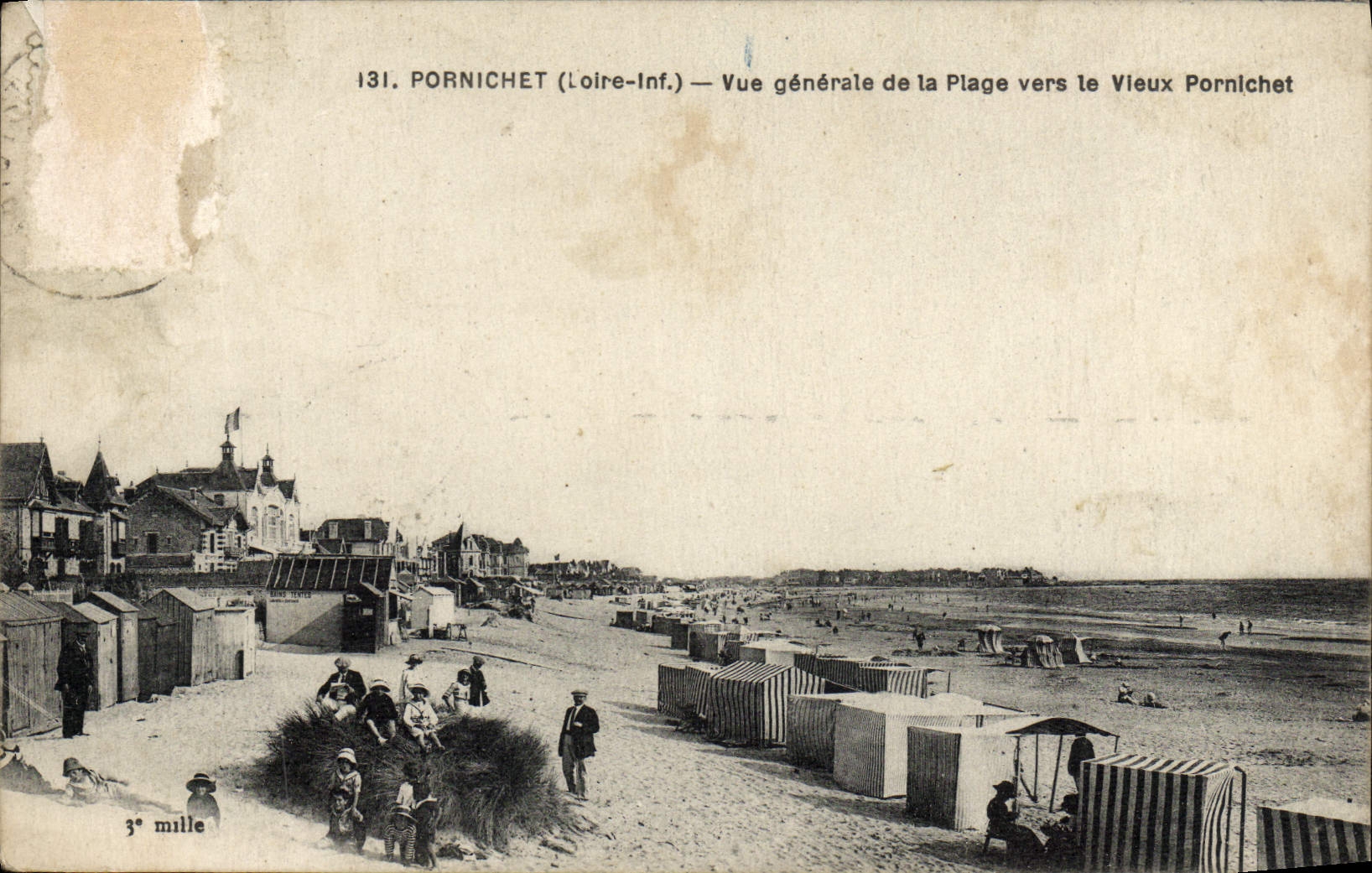 Opinión de Pornichet de la POSTAL de la VENDIMIA de la playa hacia el viejo hombre de Pornichet
