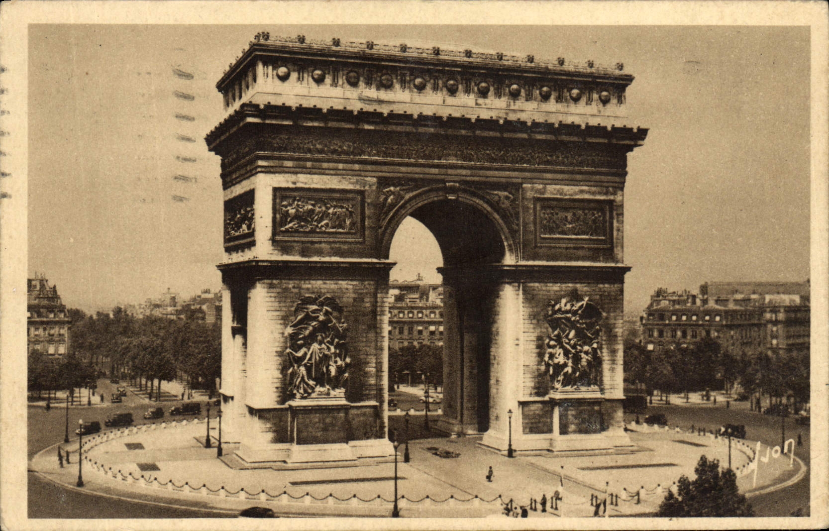 POSTAL París de la VENDIMIA mientras que da un paseo Arc de Triomphe de Etoile