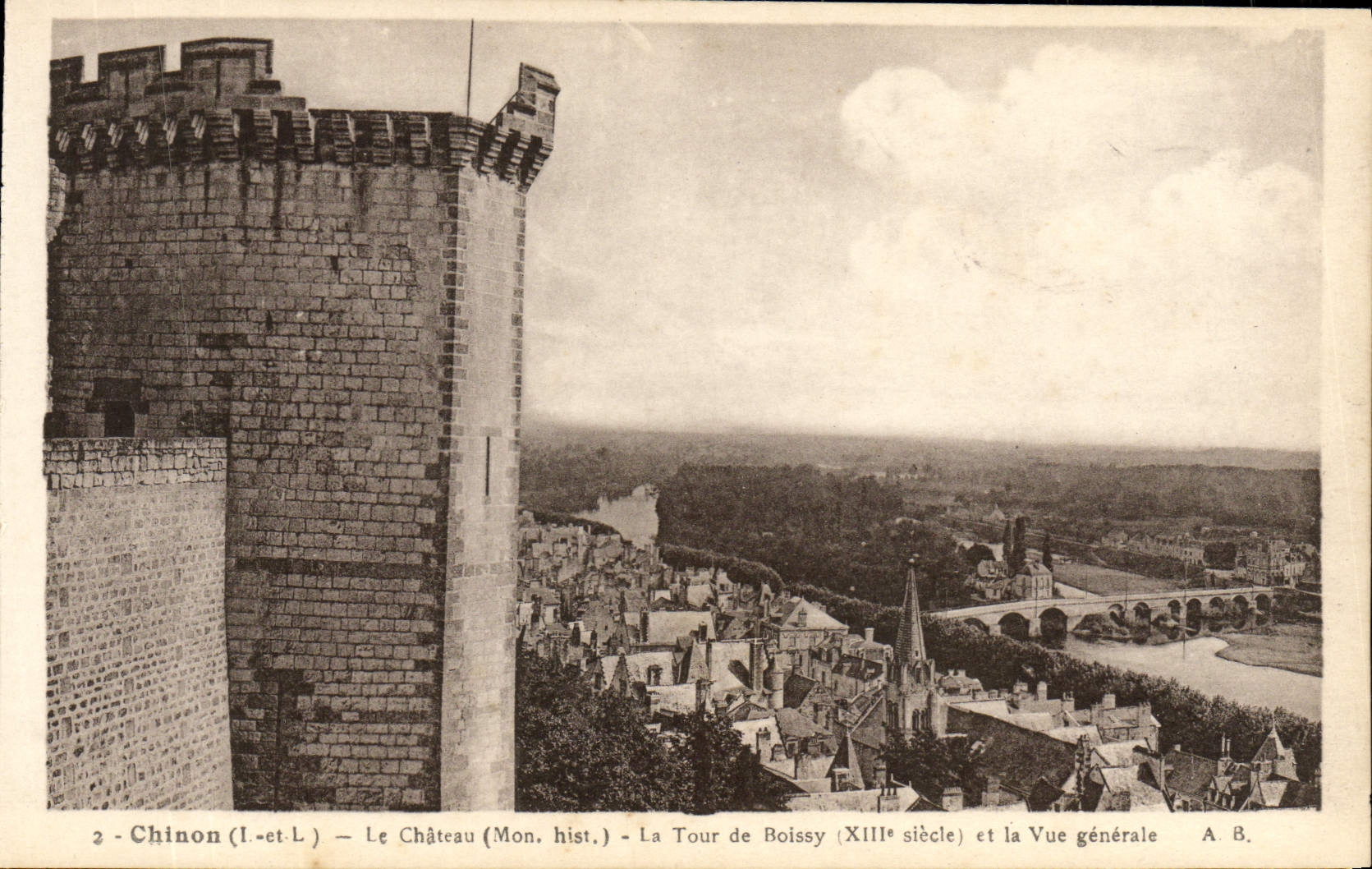 VINTAGE POSTCARD Chinon the Castle the Tower De Boissy And View