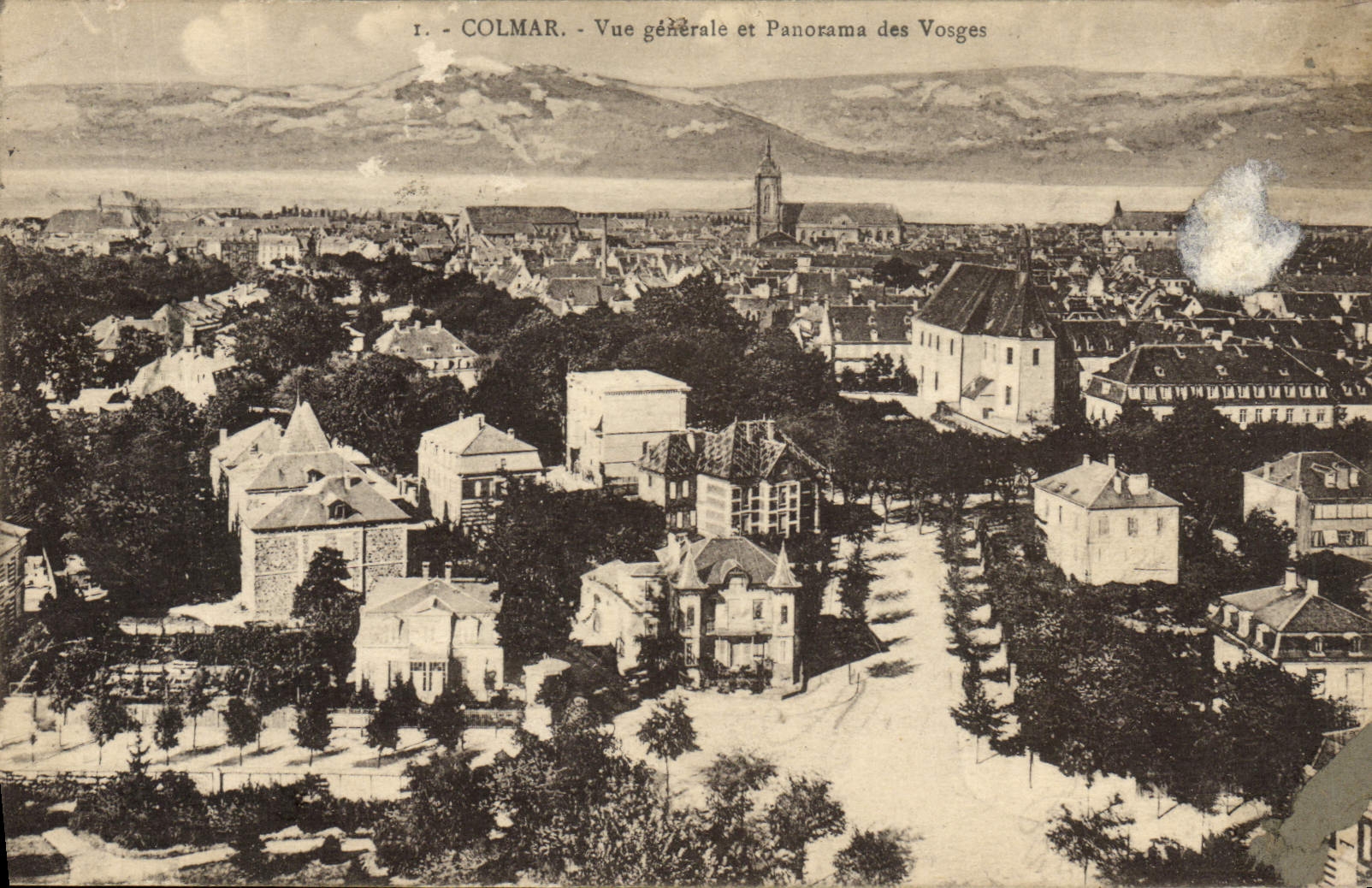 CPA Colmar Vue Generale Et Panorama Des Vosges