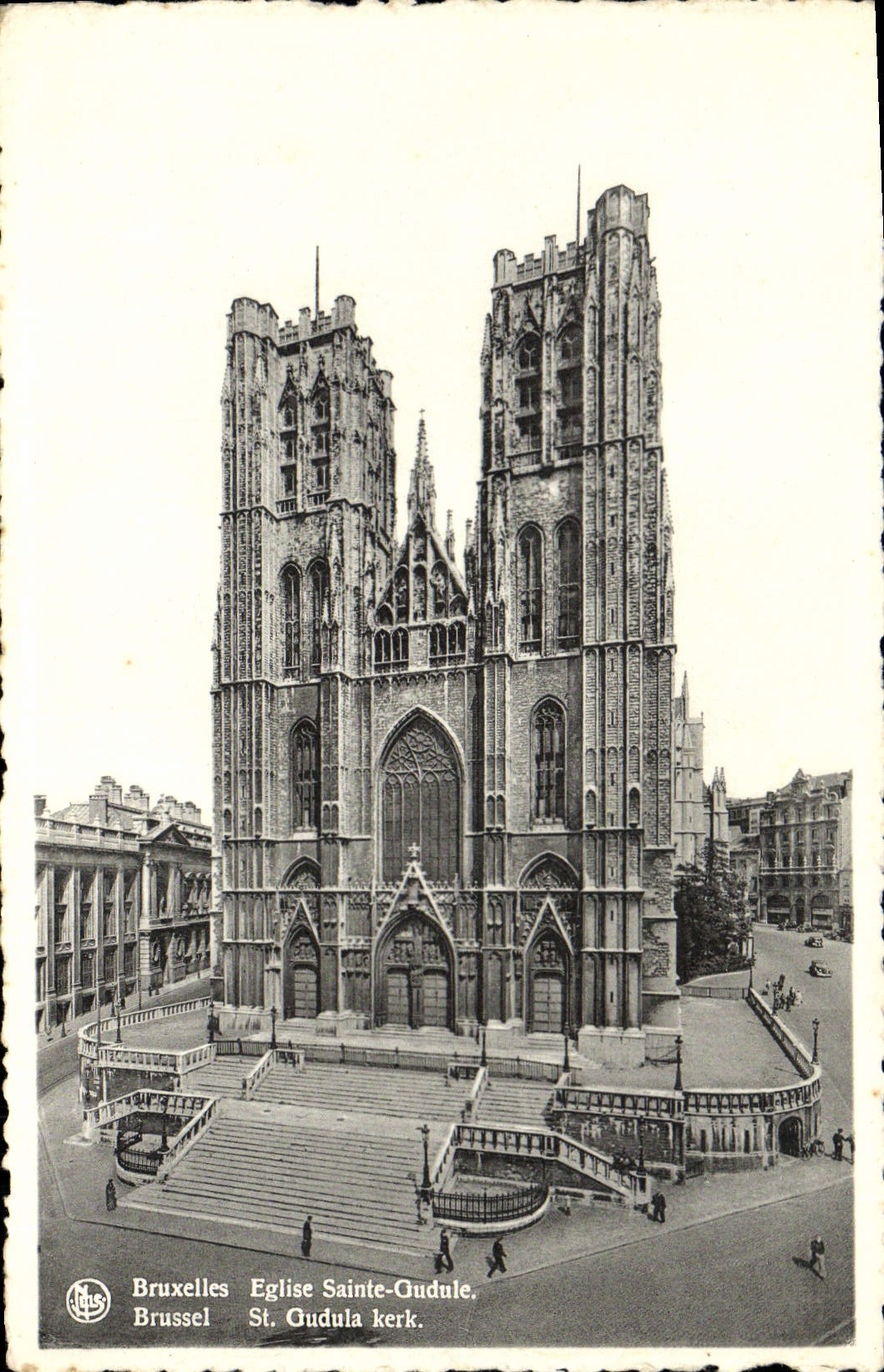 Iglesia Gudulia de Bruselas de la POSTAL de la VENDIMIA Saint