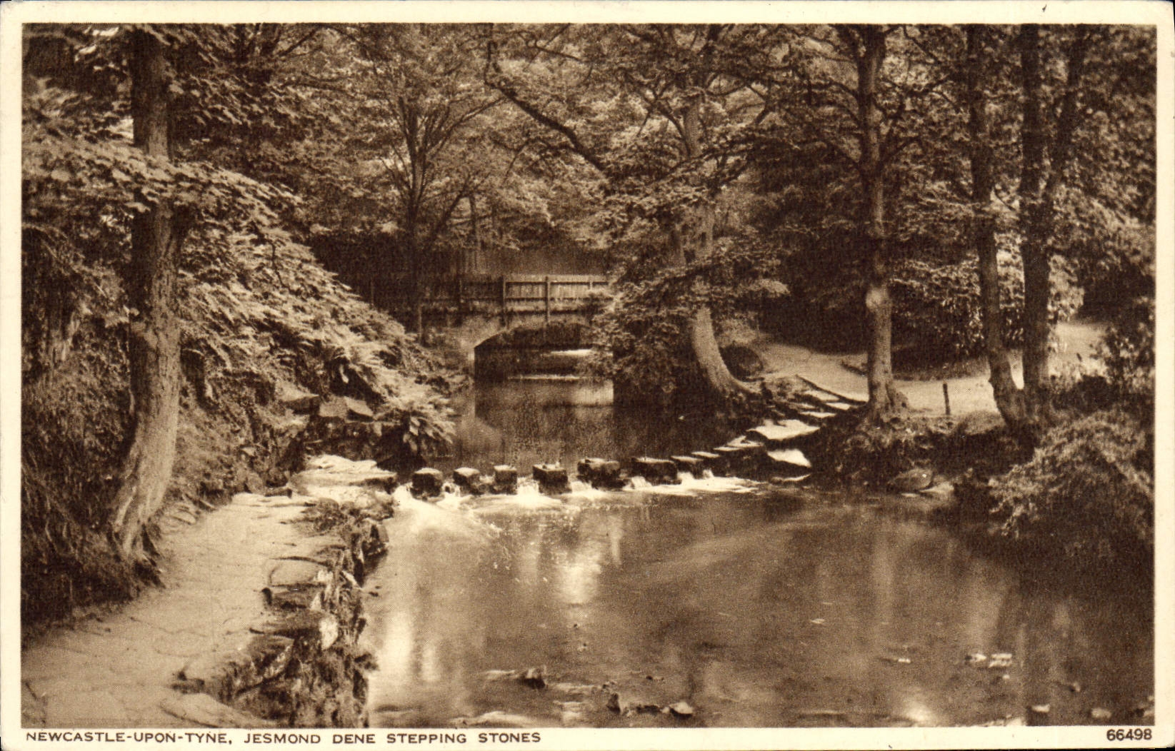 VINTAGE POSTCARD Newcastle upon the Tyne Jesmond Dene stepping stones