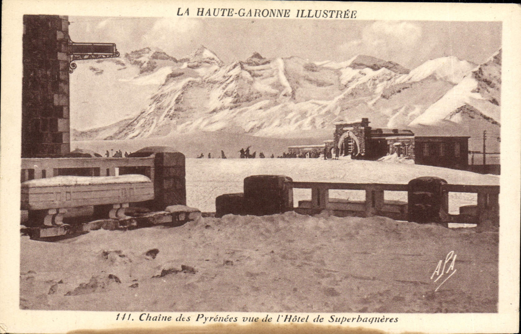 VINTAGE POSTCARD Chain of the Pyrenees seen of the hotel of Superbagneres