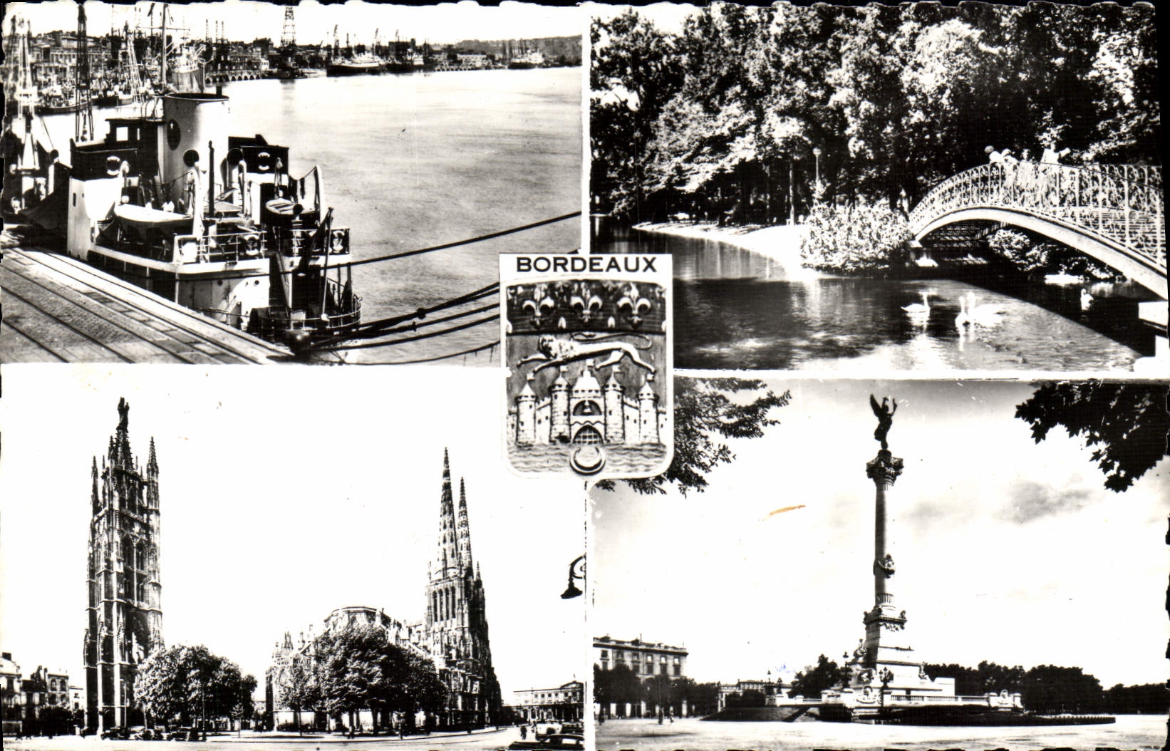 CPM Souvenir de Bordeaux La Rade Bateau Jardin public Pey Berland Girondins