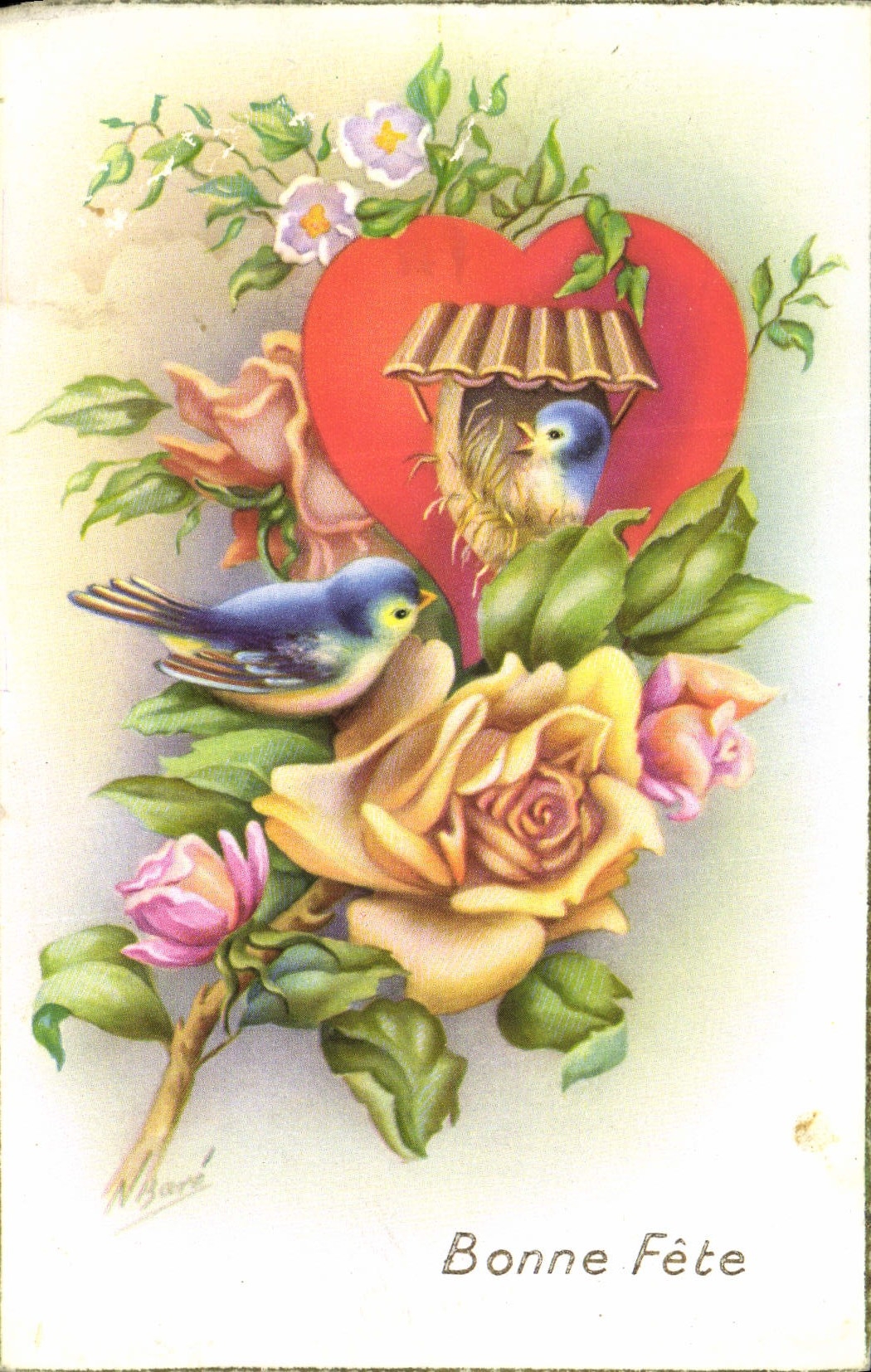CPA Bonne Fete Fleurs Oiseau