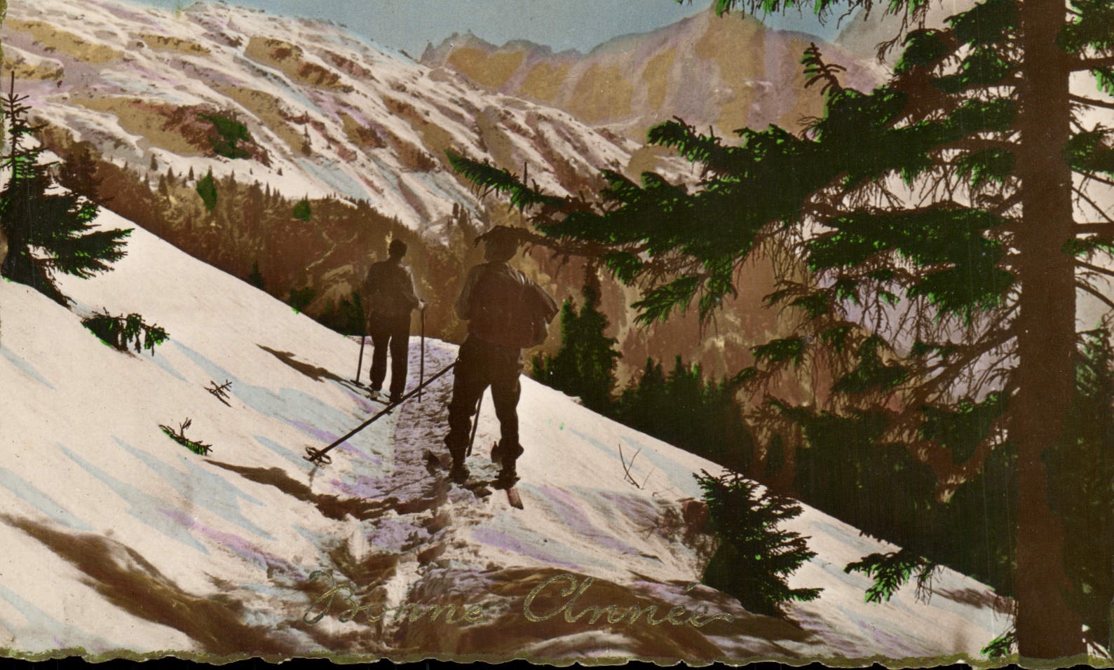 POSTAL MODERNA montaje passy en esquí del invierno hacia la cabaña del país de Anterne