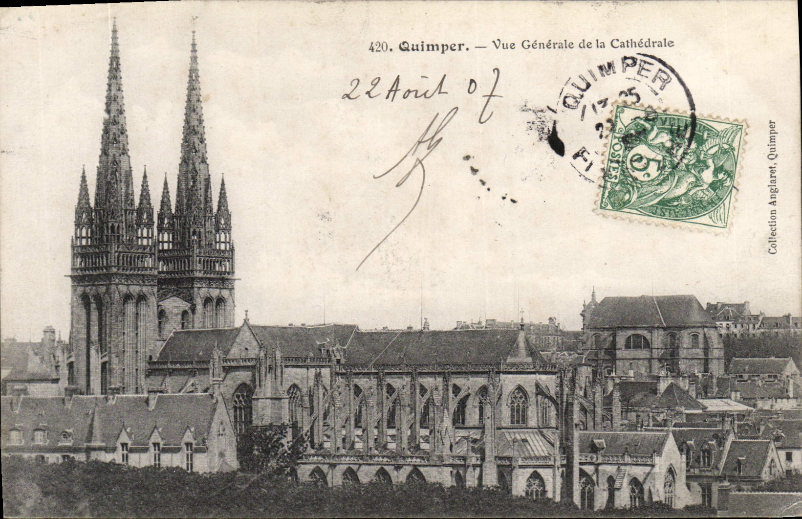 VINTAGE POSTCARD Quimper View of the Cathedral