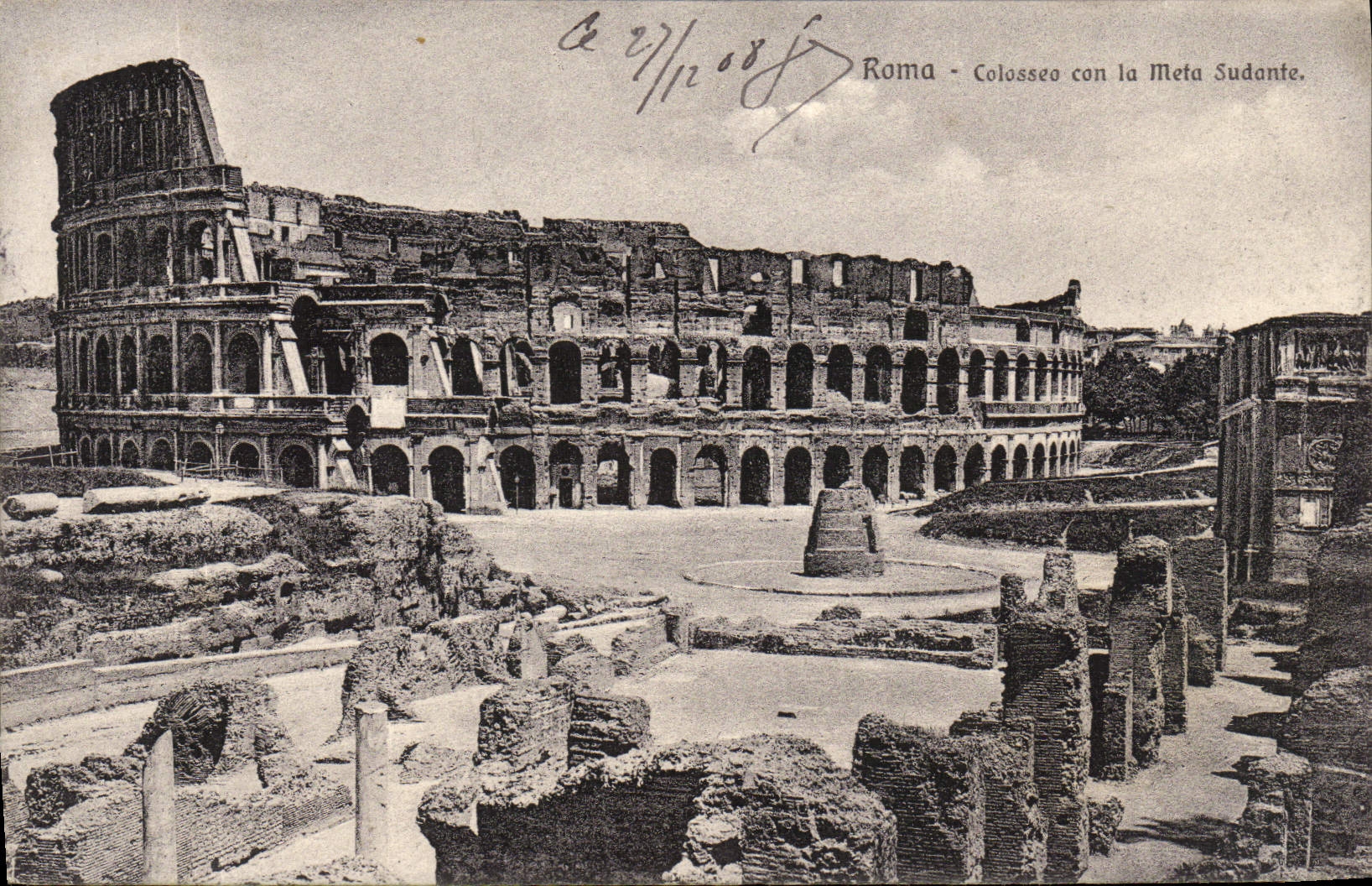 Meta Sudante del idiota de Roma Colosseo de la POSTAL de la VENDIMIA