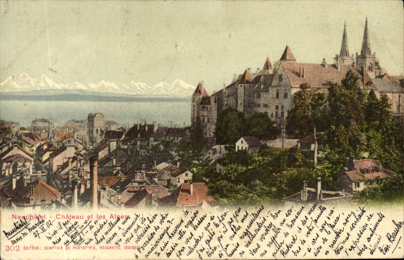 CPA Neuchatel Chateau et les Alpes
